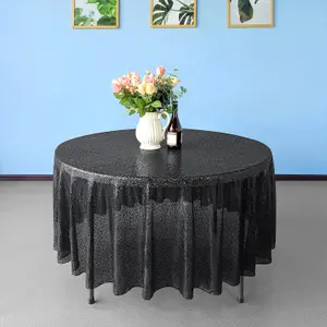 Neel Blue 50 Inch Round Sequin Tablecloth, Black