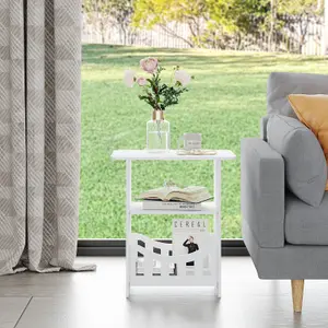 Yohood White Nightstand with Station End Table - Square 45 x 50 x 30cm