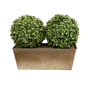 GreenBrokers Artificial Double Ball Boxwood in Slanted Rustic Tin Window Box 35cm/14in