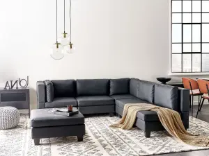 Corner Sofa with Ottoman UNSTAD Black Left Hand