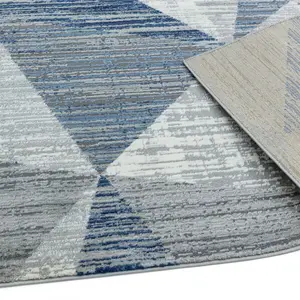 Block Blue Chequered Geometric Jute Backing Rug for Living Room Bedroom and Dining Room-80cm X 150cm