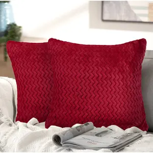 Moneeba Snug Soft Chevron Patterned Mink Moda Plush Cushion Red / 43cm x 43cm