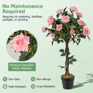 Costway 90CM Artificial Flower Tree Faux Floral Plant W/Pine Roses Greenery Potted Plant