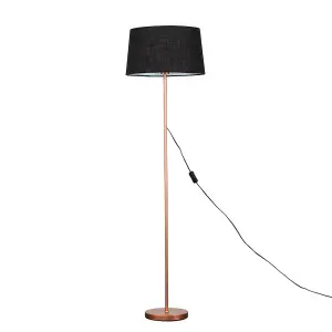 ValueLights Modern Standard Floor Lamp Base In Copper Metal Finish With Black Shade