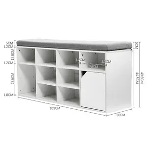 White Wooden Shoe Bench Shoe Storage Organizer Shoe Cabinet with Seat Padded