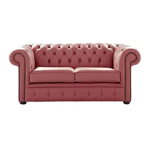 Chesterfield 2 Seater Shelly Brick Red Leather Sofa Settee Bespoke In Classic Style