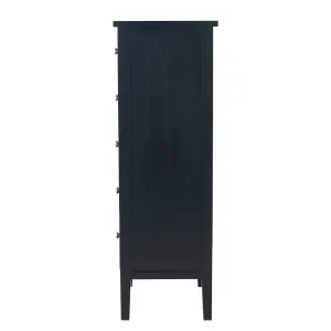 Satin Black Wood 5 Drawer Tall Boy