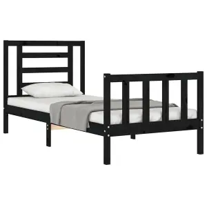 Berkfield Bed Frame with Headboard Black Single Solid Wood