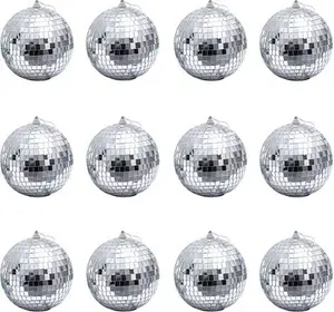 12 Pcs 1.2 Inch Silver Mirror Disco Balls Christmas Tree Bauble Hanging Ball For Home Party Christmas Wedding Decoration Lighting Effect