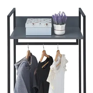 Zahra Open Wardrobe with 2 Drawers In Dark Grey With Metal Frame