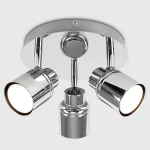 ValueLights Benton Modern Polished Chrome IP44 Rated 3 Way Round Plate Bathroom Ceiling Spotlight