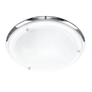 ValueLights Modern IP44 Silver Chrome And Glass Flush Bathroom Ceiling Light