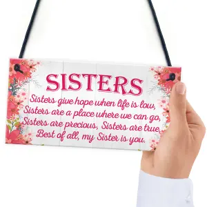 Red Ocean Sister Is You Friendship Best Sister Love Heart Hanging Plaque Family Gift Sign