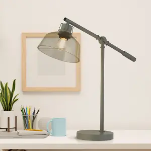 Lighting Collection Clear Glass And Grey Task Table Lamp