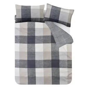 Smart Living Luxury Super Soft Easy Care Block Check Reversible Duvet Cover with Pillowcase