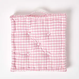 Homescapes Cotton Gingham Check Pink Floor Cushion, 40 x 40 cm