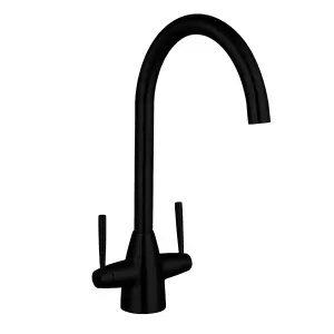 Matt Black Kitchen Tap Dual Lever Swivel Spout Mono Sink Mixer Modern Luxury Brass