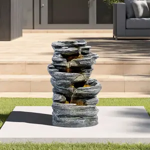 Solar Power Garden Water Fountain Outdoor LED Lighted Waterfall Fountain Rockery Decor