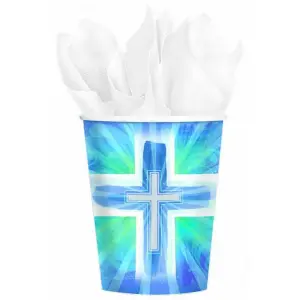 Amscan Joyous Cross Christening Disposable Cup (Pack of 8) Blue/White (One Size)