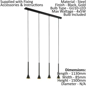 Pendant Ceiling Light Colour Black Outer & Gold Inner Shade Bulb GU10 4x5W