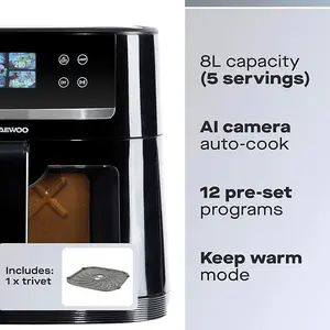 Daewoo Actuate AI Smart Air Fryer 8 Litre One Touch Cook LCD Display for 12 Presets & in-Camera Food ID