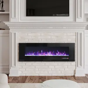 Black Electric Fire Wall Mounted or Inset Fireplace 12 Flame Colors with Freestanding Legs 50 Inch