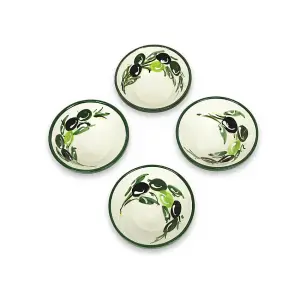 Buena Vida Hand Painted Olive Ceramic Kitchen Dining Set of 4 Tapas Bowls (Diam) 10cm