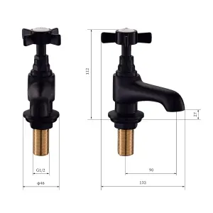 BATHWEST 1 Pair Basin Sink Taps Cross head Sink Brass Faucet Basin Pillar Tap Matte Black