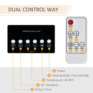 HOMCOM 45 degree Oscillating Table Top Space Heater w/ Remote Timer LED Panel Radiator
