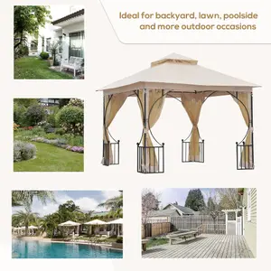 Outsunny Gazebo Party Tent Canopy Sun Shade for Patio Garden Beige 3x3(m)