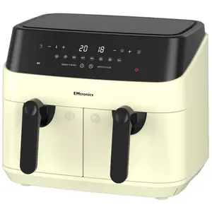 EMtronics Double Basket Air Fryer Large Digital 9 Litre Dual with Timer - Cream