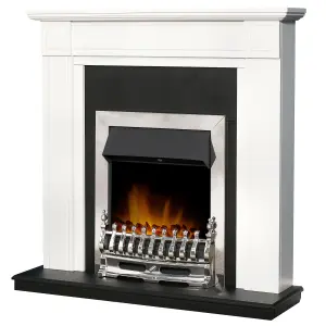 Adam Georgian Fireplace in Pure White & Black with Blenheim Electric Fire in Chrome, 39 Inch