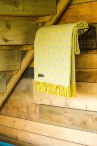 Tweedmill 100% Pure New Merino Wool Coastal Abersoch Blanket/Throw Yellow 140 x 180cm Made in UK