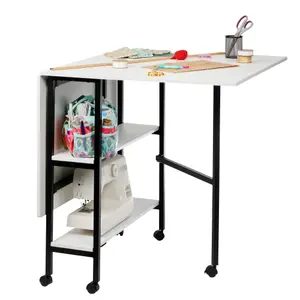 Sewing Online Quilting/Fabric Cutting Table, White with Black Legs and Wheels