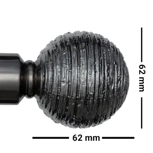 A.Unique Home Etched Ball Metal Extendable Curtain Pole with Rings and Fittings (25/28mm) - Black Nickel, 120cm - 220cm Approx