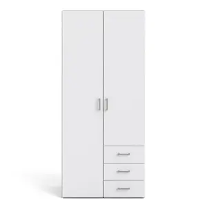 Space Wardrobe with 2 doors + 3 drawers White 1750