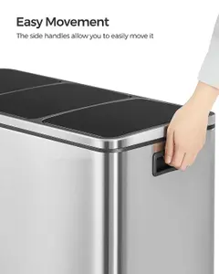 Recycling Bin, Trio Trash Can, 3 x 18L, with 3 Compartments, Soft-closing Lids, Pedals, Fingerprints Proof Stainless Steel