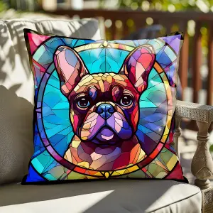 Faux Suede Cushion Stained Glass Effect French Bulldog Print 45cm x 45cm