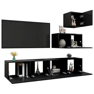 Berkfield 4 Piece TV Cabinet Set Black Engineered Wood