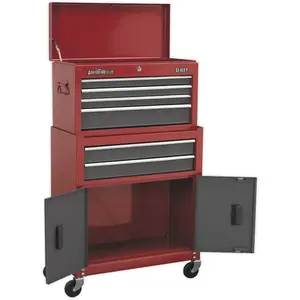 6 Drawer Red Tool Chest Unit with Rollcab - 615 x 295 x 705mm