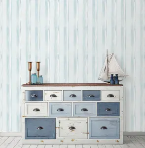 Galerie Smart Stripes 2 Blue Watercolour Stripe Smooth Wallpaper