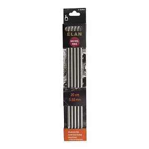 S/S KP DE 20CMX5.50 - Knitting Pins: Double-Ended: Set of Five: Stainless Steel: Elan: 20cm x 5.50mm - Pony