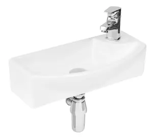 Compact Wall Hung Left Hand Round Ceramic 1 Tap Hole Vessel - 450mm