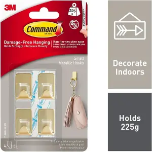 Command™ Small Metallic Hook, Gold Colour, 17032BR-4ES, 4 Hooks, 5 Strips