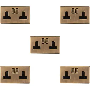 5 PACK 2 Gang DP 13A Switched UK Plug Socket SCREWLESS ANTIQUE BRASS Wall Power