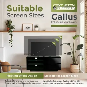 Centurion Supports Gallus Gloss Black with 2-Black Drawers and 2 Shelves up to 55"LED, LCD, Plasma Cabinet TV Stand