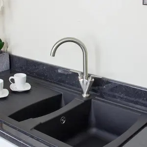 Astini Saturn Brushed Steel Twin Handle Swivel Spout Kitchen Sink Mixer Tap