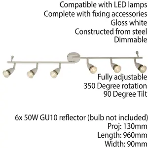 Adjustable Ceiling Spotlight Gloss White 6 Light Bar Downlight Modern Lamp