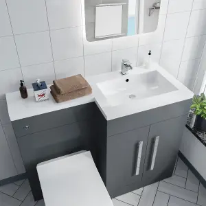 Nes Home Debra Bathroom Grey L-Shape RH Basin Vanity Unit BTW WC Toilet 1100mm