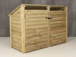 Wooden log store (roof sloping back) with door W-187cm, H-126cm, D-88cm - natural (light green) finish